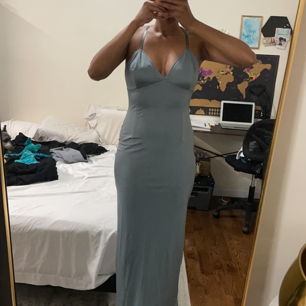 Want My Look Dusty Blue Silk effect Maxi Dress - Picture 2 of 8